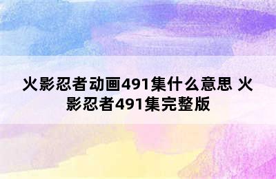 火影忍者动画491集什么意思 火影忍者491集完整版